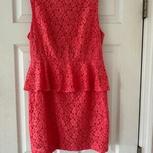 Pretty Coral Lace Peplum Dress